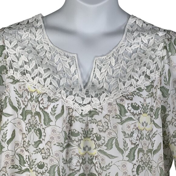 Rose Beverly NWT Womens XL Chiffon Lace Yoke Floral Lined Blouse Smocked Cuffs - Picture 4 of 15